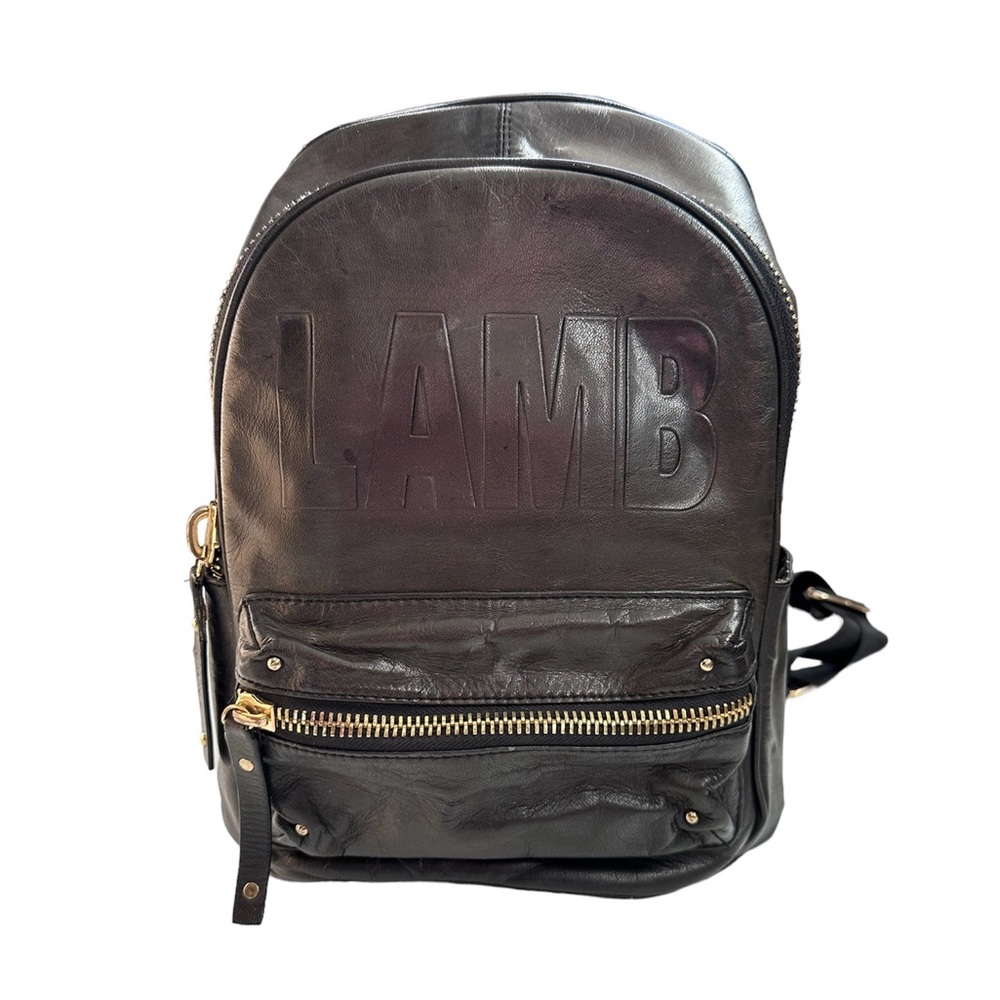 L.A.M.B. Black Leather Logo Backpack